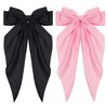 Beleki Hair Bows for Women Girls, 2PCS Satin Bows for Hair, Black Silky Bow Pink Coquette Bows Oversized Hair Ribbon Bows with Long Tail French Hair Barrette Aesthetic Hair Accessories Women Gift