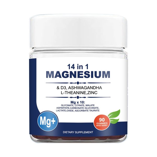 Deep Calmly Magnesium Complex Gummies, 14-in-1 Supplement with Ashwagandha, L-Theanine, D3, Zinc, Sugar-Free, Vegan, 90 Count