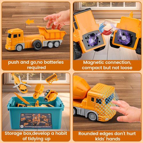 Magnetic Transform Engineering Car Assembled Toys with Storage Box, Robot Magnetic Blocks Toy, Construction Vehicle Engineering Cars for Kids Ages 3-7 Outdoor Toddler Activities Toys (35 Pieces)