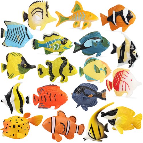 SCAHOW 18PCS Tropical Fish Toys for Kids, Plastic Assorted Miniature Sea Creatures Toys, Fake Toy Fish, Mini Ocean Animal Figures for Toddlers