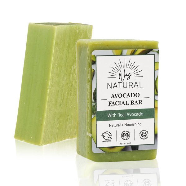 Way Natural Real Avocado Facial Bars - Goat Milk Soap for Face, Unscented - Nourishing, Soft, Gently Exfoliating Face Soap Bar - Organic Soap Bars, 2 (3oz)