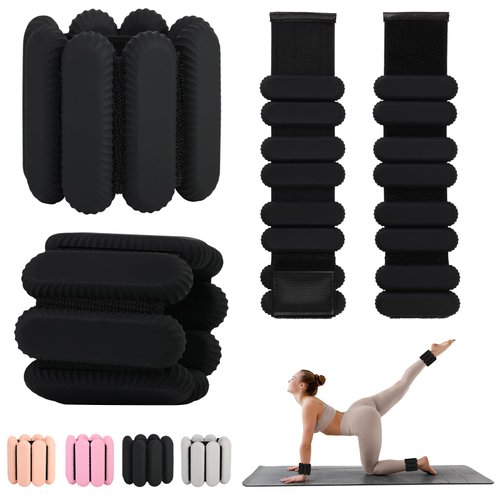 Wrist and Ankle Weights for Women Men,Wearable Weighted Wristbands Bracelet,Adjustable Arm&Leg Bangles Set of 2(1Lbs Each) for Pilates,Yoga,Walking,Exercise,Barre,Strength Training-Black