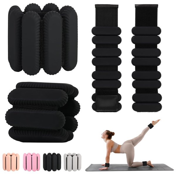 Wrist and Ankle Weights for Women Men,Wearable Weighted Wristbands Bracelet,Adjustable Arm&Leg Bangles Set of 2(1Lbs Each) for Pilates,Yoga,Walking,Exercise,Barre,Strength Training-Black