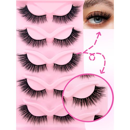 Cat-Eye Lashes Wispy Eyelashes 18mm Fox Eye Lashes Angel Wing Lashes Faux Mink False Eyelashes Natural Look 5 Pairs pack (5P-B23)