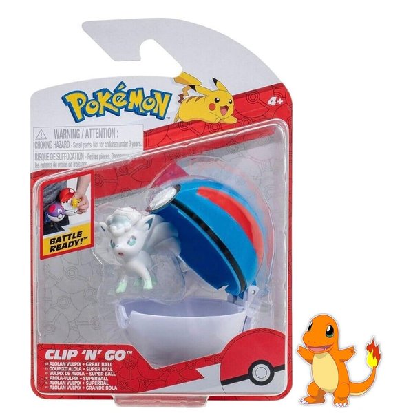 Pokemon Clip 'N' Go Battle Figure Action Ready with Bonus Sticker (Alolan Vulpix with Great Ball)