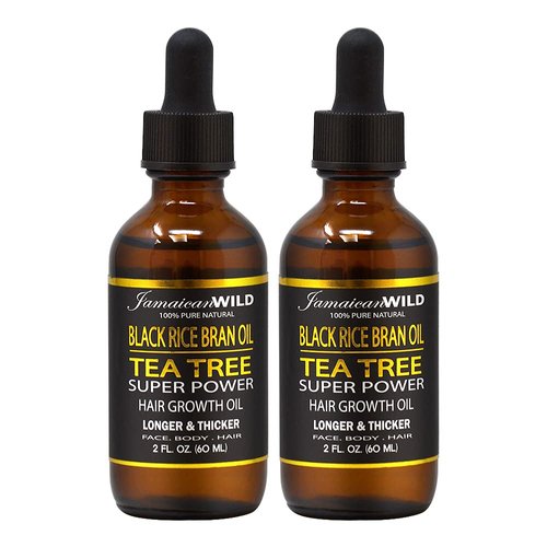 Jamaican Wild Black Rice Bran Oil Tea Tree Super Power Hair Growth Oil 2oz (Pack of 2)