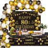 Trgowaul 80th Birthday Decorations Men Women - Black Gold Happy 80 Birthday Backdrop Banner, 2 Pcs Happy Birthday Tablecloth, 60 Pcs Latex Confetti Balloons, 80 Years Old Birthday Party Supplies Gifts