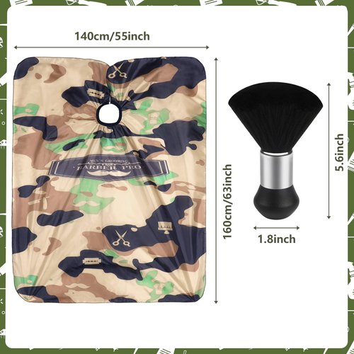 FEBSNOW Barber Cape Waterproof Professional Hair Cutting Cape Neck Duster Brush for Haircut Army Green Salon Beard Hairdressing Kits 46.8 × 56 Inches
