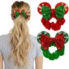 Red Christmas Scrunchies with Bow and Sequins, Velvet Mouse Ear Hair Ties for Women and Girls, Festive Holiday Ponytail Accessories and Party Favors