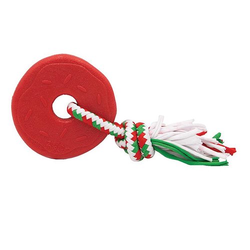 ZippyPaws ZippyTuff Teethers Christmas Dog Toy - Plush Squeaky Holiday Dog Gifts for Small & Medium Puppy Dogs, Interactive Hide & Seek Stocking Stuffers for Pets - Holiday Red Donut