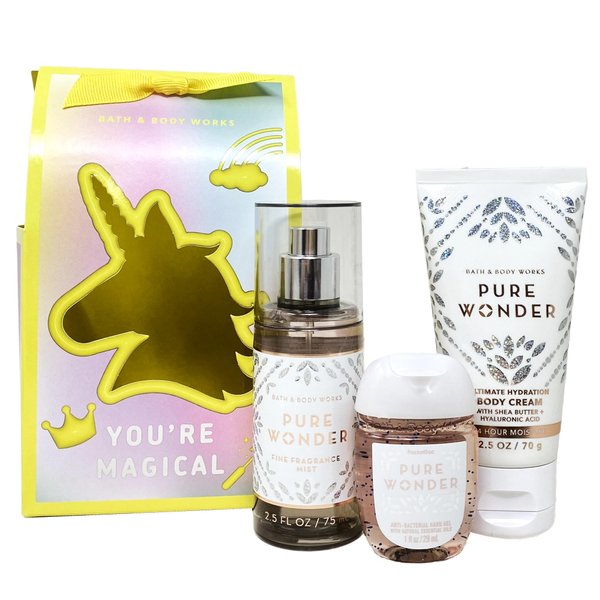 Generic Bath and Body Work PURE WONDER You're Magical Mini Gift Bag Set - Fragrance Mist - Body Cream and Hand Gel - Travel Size, white