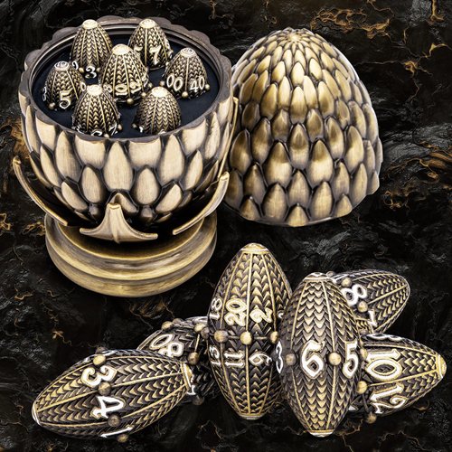 ARUOHHA DND Metal Dice Bronze Dragon Egg Dice with Rotating Dragon Egg Shell, Dungeons and Dragons Role Playing Game RPG D&D Dice Polyhedral D and D Dice Set D20 D12 D10 D8 D6 D4