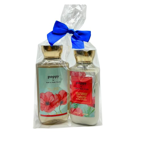 Bath & Body Works POPPY Shower Gel & Body Lotion - 2pc bundle with a Blue Bow for Holidays & Gifts