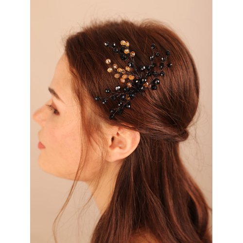 Kercisbeauty Black Crystal Hair Pins for Wedding Brides Bridesmaid Women and Girls Handmade Hair Jewelry (Black)