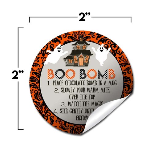 Boo Bomb Halloween Ghost Haunted House Themed Hot Cocoa Bomb Packaging Sticker Labels, Total of 40 2" Circle Stickers by Amanda Creation