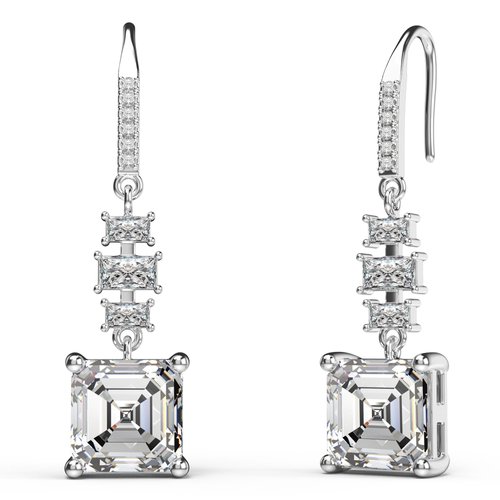 18K White Gold Plated Sterling Silver Asscher Cut Cubic Zirconia Dangle Earrings for Women Square CZ Diamond Drop Dangling Earrings for Women Mom (Clear)