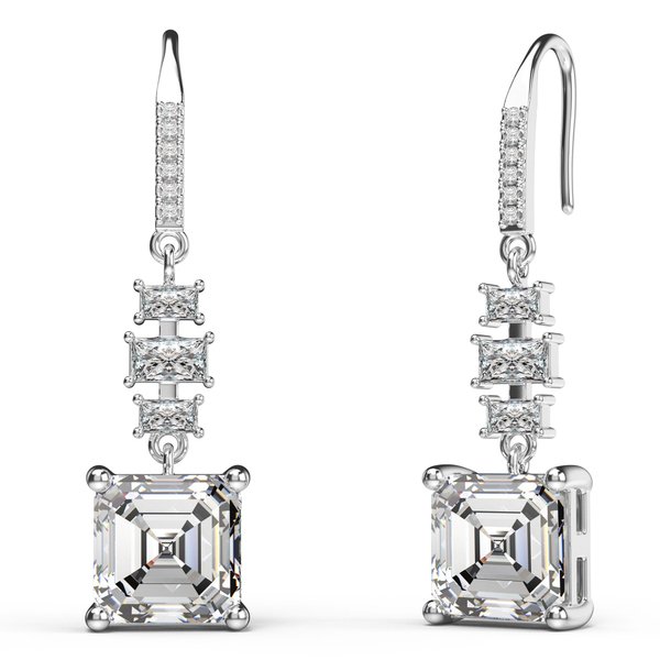 18K White Gold Plated Sterling Silver Asscher Cut Cubic Zirconia Dangle Earrings for Women Square CZ Diamond Drop Dangling Earrings for Women Mom (Clear)