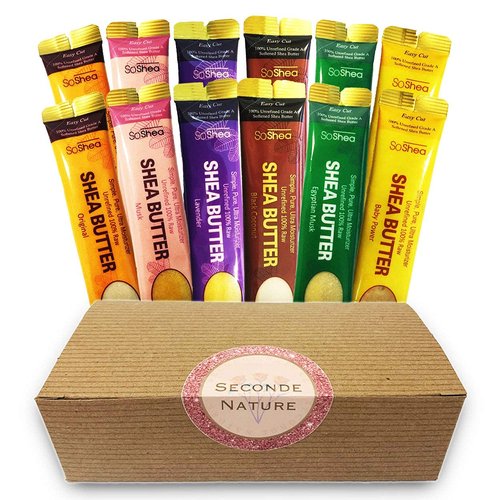 SoShea Whipped African Shea Butter Sampler For All Hair Textures & Skin Types Unrefined Grade A 100% Raw Original, Musk, Lavender, Black Coconut, Egyptian Musk, Baby Powder Pack of 12 x 0.75 oz