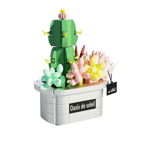 Succulent potted Cactus Set 405 pcs Creative DIY Flower bouquet Plant Collection Building Block toy Plant Home decor Greenhouse model, ideal gift for adults or girls ages 8-12 +, Plant Series