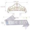 CAVETEE AB Silver Birthday Crowns for Women Birthday Queen Sash and Tiara for Women Silver Birthday Party Decorations for Women Birthday Sash and Crown for Women