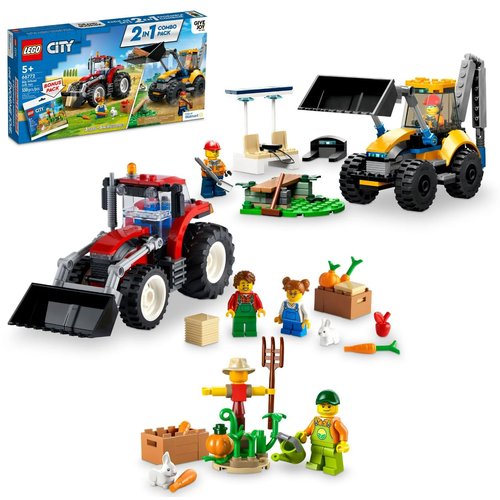 LEGO City Big Wheel Gift Set 66772, 2in1 Tractor and Construction Digger Building Toy Sets Plus Farm Garden & Scarecrow Bonus Pack, Great Gift for Boys and Girls Ages 5 and up