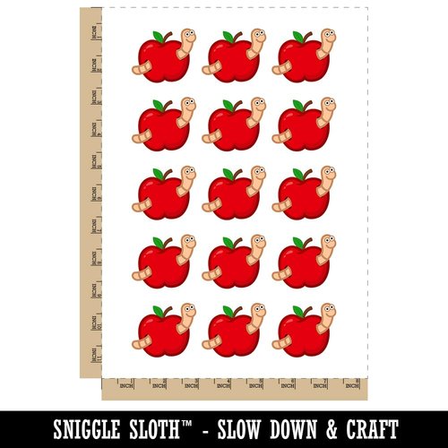 Worm in Apple Temporary Tattoo Water Resistant Fake Body Art Set Collection - 15 2" Tattoos (1 Sheet)