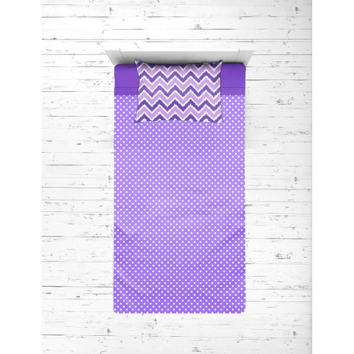 Bacati - Mix N Match Zigzag/dots 3 Pc Girls Toddler Bed Sheet Set Including Fitted Sheet, Flat Sheet and Pillow Case for US Standard Crib/Toddler Bed(Purple)