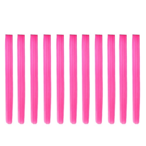 Beaute Galleria Bundle 11 Pieces Single Color 21 Inches Straight Party Highlights Clip In Synthetic Hair Extensions Cosplay Comic Con Halloween Costume (Pink)