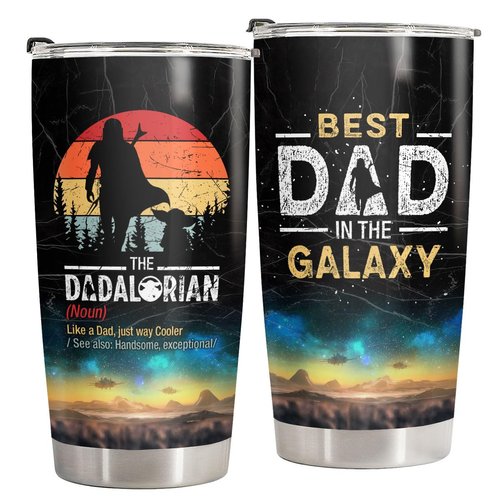 34HD Christmas Gifts for Dad, Dadalorian Tumbler with Lid 20 oz Stainless Steel, Dadalorian Cup, Star Movie Gifts for Men, Dad Birthday Gifts