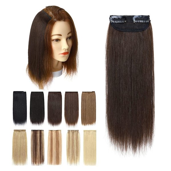 MY-LADY Invisible Clip in Mini Hair Extensions for Short Hair Wiglets Hairpieces for Thinning Hair 4 Inch Dark Brown Short Extension Hair Clips Real Hair
