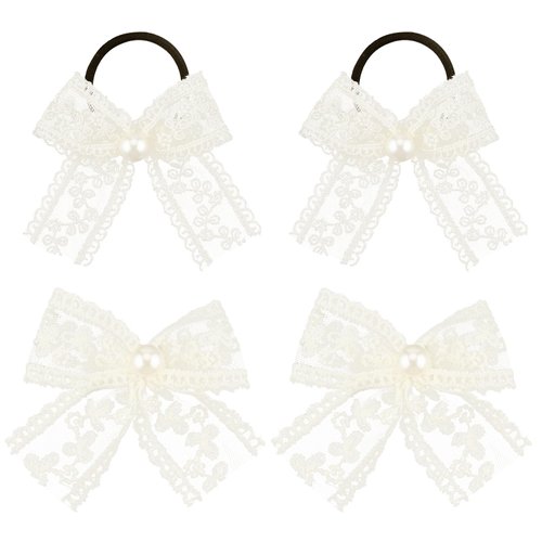PLwelth Lace Bow Hair Clips Bow Hair Scrunchies for Women Girls Toddlers Cute Pearl Bow Hair Pins Non Slip Hair Barrettes for Long Short Thin Thick Hair Beige Wedding Party Accessories for Bridal