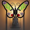 KY&BOSAM Butterfly Night Light Plug into Wall, Real Flower and Glass with Metal Trim Nightlights for Hallway, Nursery Bedroom Bathroom Kids Room, Kitchen, Stairway, Accent Elegant Home Decoration