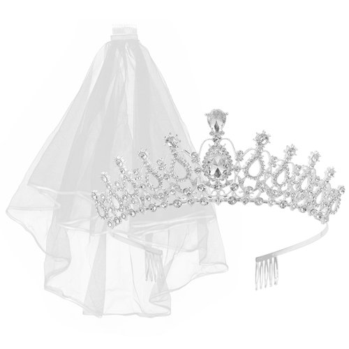 FRCOLOR Crystal Tiara Crown Rhinestone Wedding Bridal Tiara Headband, Bridal Wedding Veil with Comb Included