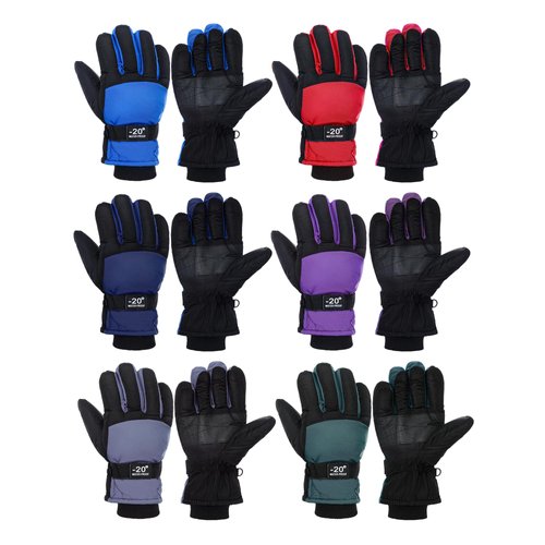 Bencailor 6 Pairs Kids Winter Gloves Waterproof Snow Ski Gloves Windproof Kids Gloves Warm Kids Snow Gloves for Kids (Red, Green, Blue, Purple, Gray, Dark Blue,8-12 Years)
