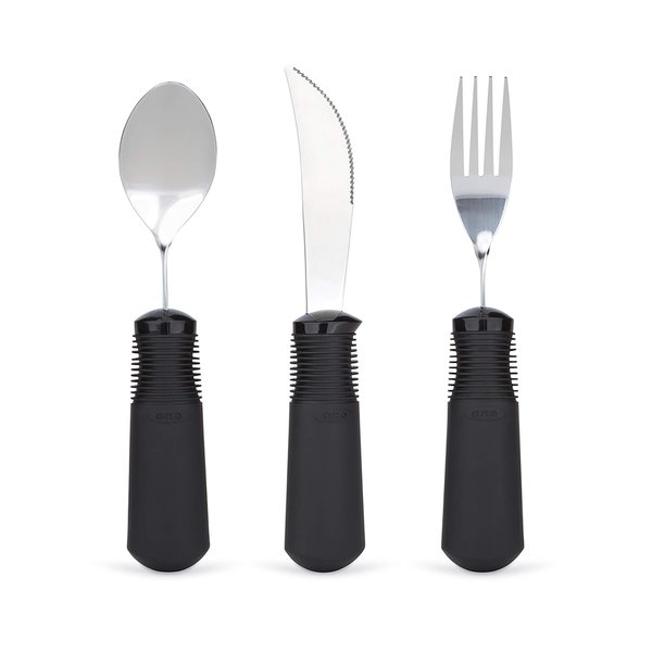 Adaptive Utensils. Norco Big-Grips 3 Piece Utensil Set - Non Weighted. Serrated Knife, Bendable Fork and Spoon. Non Slip, Soft Built Up Handle. Weak Hands, Stroke, Arthritis, Parkinson’s, Elderly.