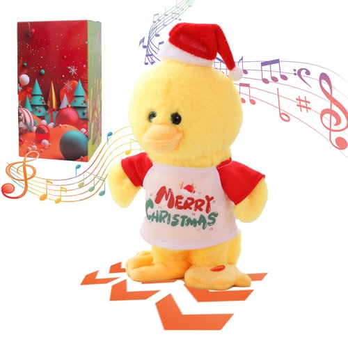 PowerPals Plush Duck Toy Includes Christmas Easter Halloween Outfits Plus A Gift Box It Walks Jumps Features Sound Movement Making It A Ideal Gifts for Kids Yellow 8.3”