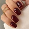 GLAMERMAID Red Press On Nails Medium Square, Handmade Jelly Soft Gel Fake Nails Set, Deep Burgundy Short False Nail Dark Red Stick on Nails, Reusable Acrylic Black Glue on Nail Kit for Women Girl Gift