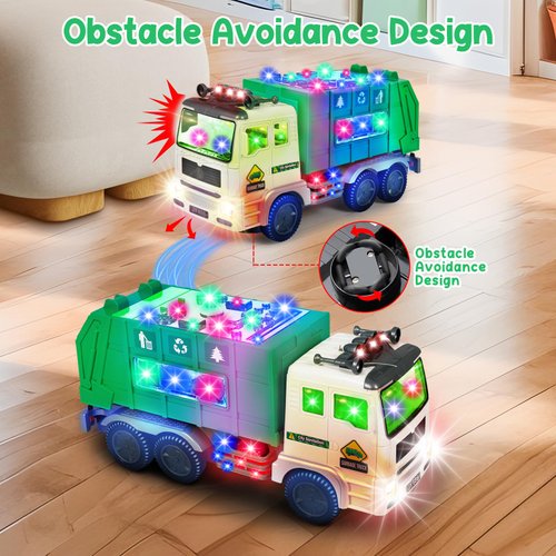 choopheme Garbage Truck Toys with Music 4D Led Light Automatic Bump Light up Toys Garbage Truck Engine Push Car Toy Vehicle Trash Truck for Toddler Kids Toy 3 4 5 Year Old Up Boy Girl Birthday Gift