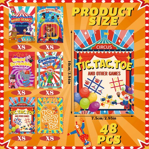 Hungdao 48 Pcs Circus Carnival Mini Activity Books for Boys Girls Circus Carnivals Party Favors Games Include Mazes, Word Search, Find Difference and More for Carnival Party Favors Gift Bag Stuffers