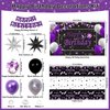 Black Purple Birthday Decorations for Women Girls Men, Purple and Silver Party Decorations Happy Birthday Backdrop Banner Confetti Star Silver Black Purple Balloons Arch Tablecloth Party Supplies