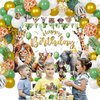 Mpanwen Jungle Safari Birthday Party Decorations, 127 Pcs Zoo Safari Animal Theme Party Supplies for Baby - Backdrop, Banner, Cake, Cupcake Toppers, Palm Leaves