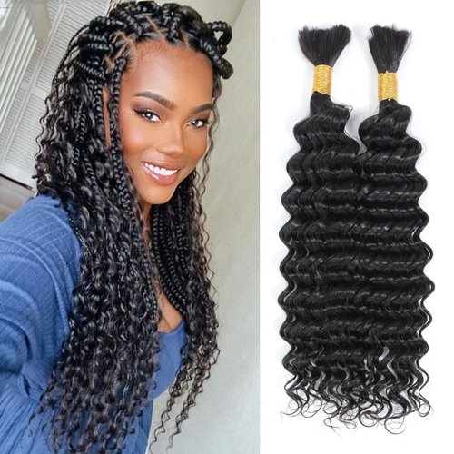 YAMI Deep Wave Bulk Human Hair for Braiding 100% Unprocessed Brazilian Virgin Human Hair for Braiding Human Hair Extensions 100g Natural Black No Weft Hair Extensions Human Hair （20inch)