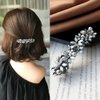 Rhinestone Pearl Hair Clips Crystal French Hair Barrette Antique Flower Leaf Hair Pins Vintage Automatic Hair Clips for Women Girls Grey