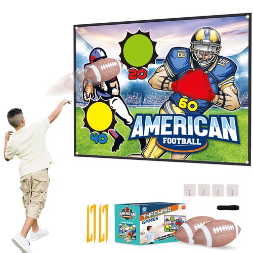 UNIH Football Toss Games for Kids, Football Throwing Target Toy with Velcro Goal, Soft Footballs, Fun Indoor Outdoor Backyard Party Game Sports Toys, for Boys Girls and Family