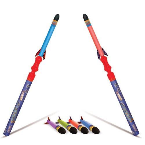 Geospace Hand Held 30" Long Pump Rocket Jr. Combo Battle Pack with 2 Launchers & 6 Dueling Flying Foam Rockets for Outdoor or Indoor Safe Play for Kids