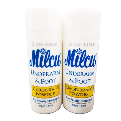Milcu Underarm & Foot Deodorant Powder 80g per Bottle, 2 Pack