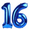 Navy Blue Number 16 Balloon 40 inch, 16 Number Balloon, 16th Navy Blue Birthday Decorations, 16 Year Old Girls Boys Blue Party Supplies