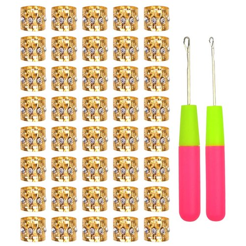 40 Pcs Silver Dreadlocks Beads Rhinestone Hair Rings Aluminum Adjustable Metal Hair Cuffs Beads Rings for Braids Hair Clip Decoration