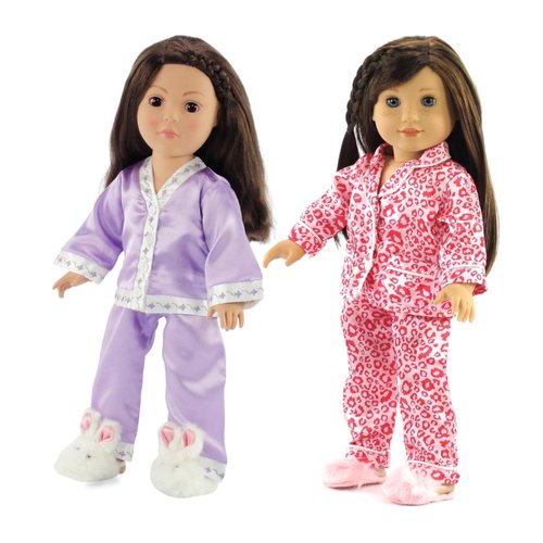 Emily Rose 18 Inch Doll Clothes & Accessories 6-PC 18" Doll Pajamas PJs Bundled Gift Set, Includes Bunny Slippers and Fluffy Pink Slippers | Dolls NOT Included