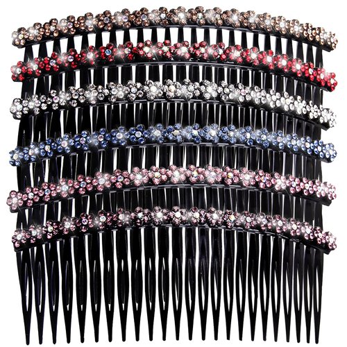 TAANGTHOSE 6 Pcs Hair Clip Comb for Girls Women Fashionable 24 Teeth Black Rhinestone Hair Side Combs for Women Plastic Bling Slide Combs for Hair Styling (Plum blossom)